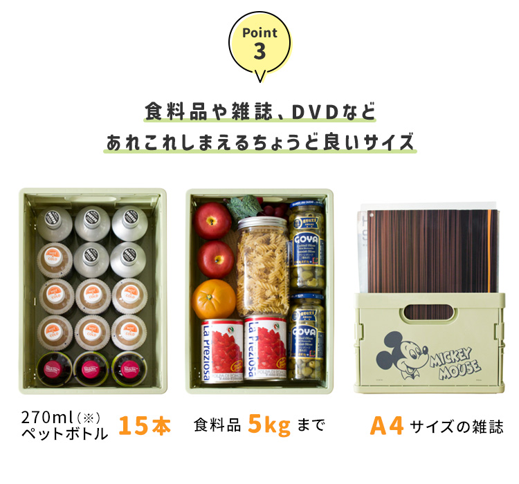 ディズニー スタッキングミニコンテナ 同色2個セット 収納ボックス 折りたたみ収納ケース バスケット ホワイト グリーン |  | 07