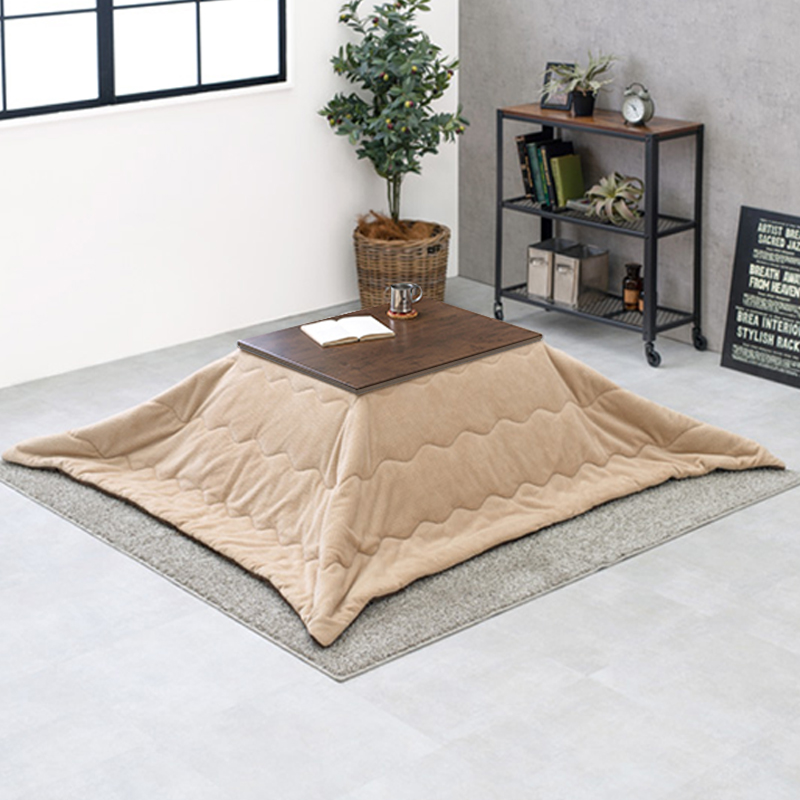 こたつテーブル+こたつ布団 2点 セット 75×60cm カーキ色 保温機能ふとん ダークブラウン色 古木調リアルシート 継脚 アテナ-ピケの画像
