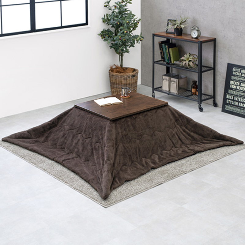 こたつテーブル+こたつ布団 2点 セット 75×60cm カーキ色 保温機能ふとん ダークブラウン色 古木調リアルシート 継脚 アテナ-ピケの画像