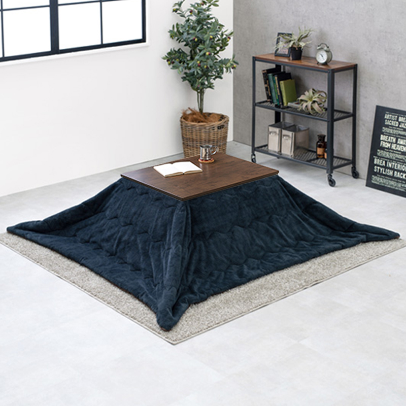 こたつテーブル+こたつ布団 2点 セット 75×60cm カーキ色 保温機能ふとん ダークブラウン色 古木調リアルシート 継脚 アテナ-ピケの画像