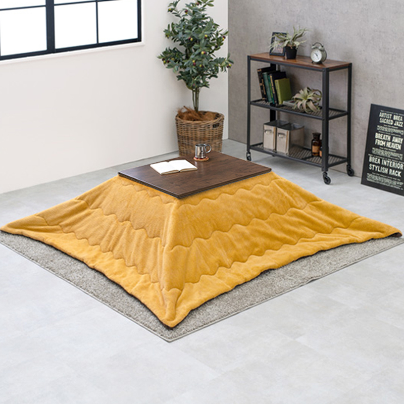 こたつテーブル+こたつ布団 2点 セット 75×60cm カーキ色 保温機能ふとん ダークブラウン色 古木調リアルシート 継脚 アテナ-ピケの画像