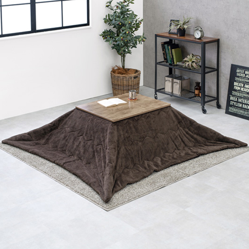 こたつテーブル+こたつ布団 2点 セット 75×60cm ネイビー色 保温機能ふとん ナチュラル色 古木調リアルシート天板 継脚 アテナ-ピケの画像