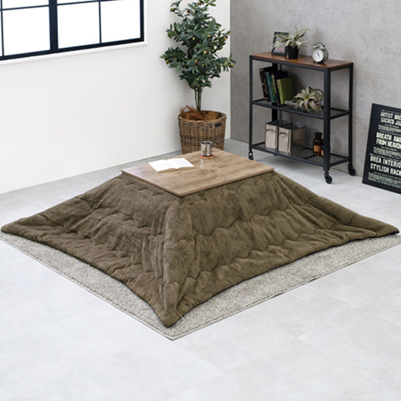 こたつテーブル+こたつ布団 2点 セット 75×60cm ネイビー色 保温機能ふとん ナチュラル色 古木調リアルシート天板 継脚 アテナ-ピケの画像