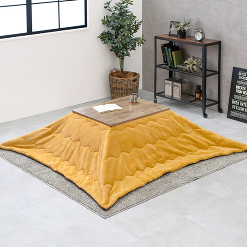 こたつテーブル+こたつ布団 2点 セット 75×60cm ネイビー色 保温機能ふとん ナチュラル色 古木調リアルシート天板 継脚 アテナ-ピケの画像