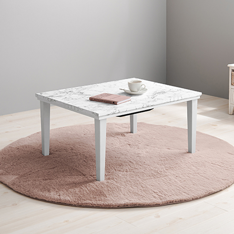 こたつテーブル+こたつ布団 2点 セット 幅75×60cm ネイビー色 大理石柄 ホワイト 耐水 メラミンシート コンパクト アウラ-ピケの画像