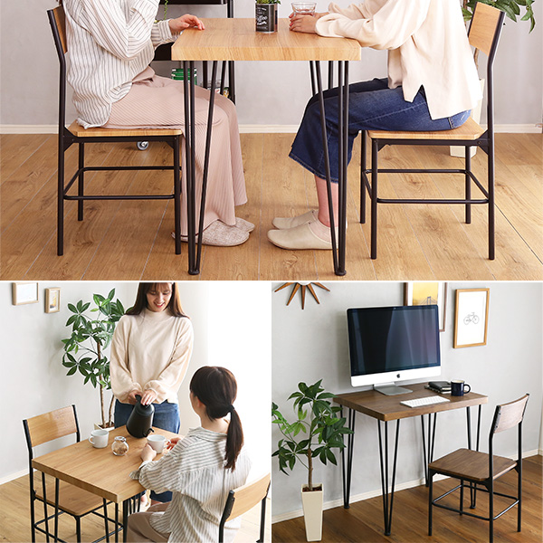 ダイニング3点セット 幅75cm ナチュラル ブラウン 2色 背もたれ付きチェア2脚 ヴィンテージ調 シンプル |  | 11