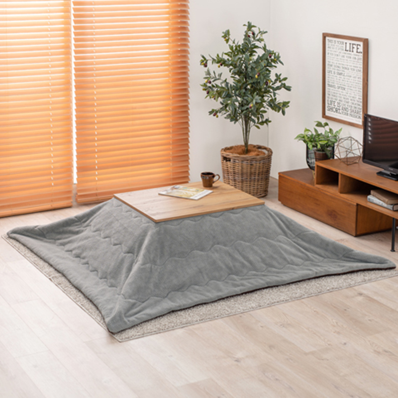 こたつテーブル+こたつ布団 2点セット 75×60cm イエロー色 ふとん 保温機能シート付 無垢材調シート張り ナチュラル天板 カート-ピケの画像