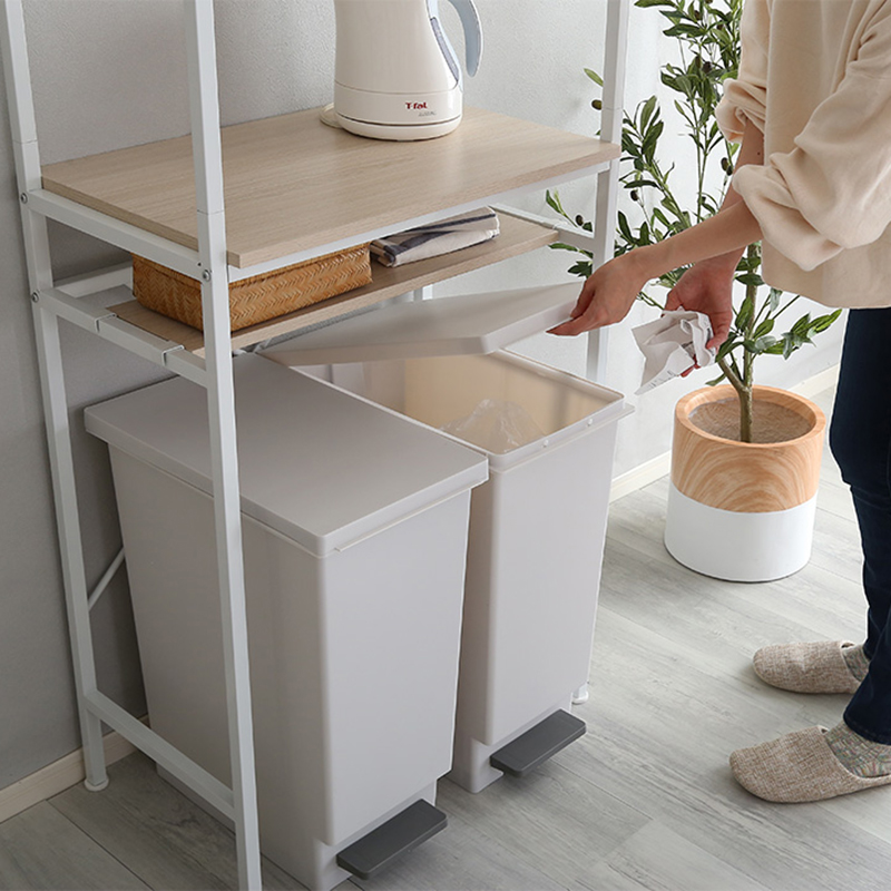 キッチンラック レンジ台 食器棚 幅 64cm ゴミ箱上ラック ナチュラル ホワイトフレーム 家電ラック レンジ台  北欧調 FREEの画像