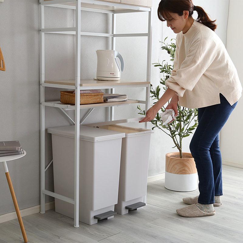 キッチンラック レンジ台 食器棚 幅 64cm ゴミ箱上ラック ナチュラル ホワイトフレーム 家電ラック レンジ台  北欧調 FREEの画像