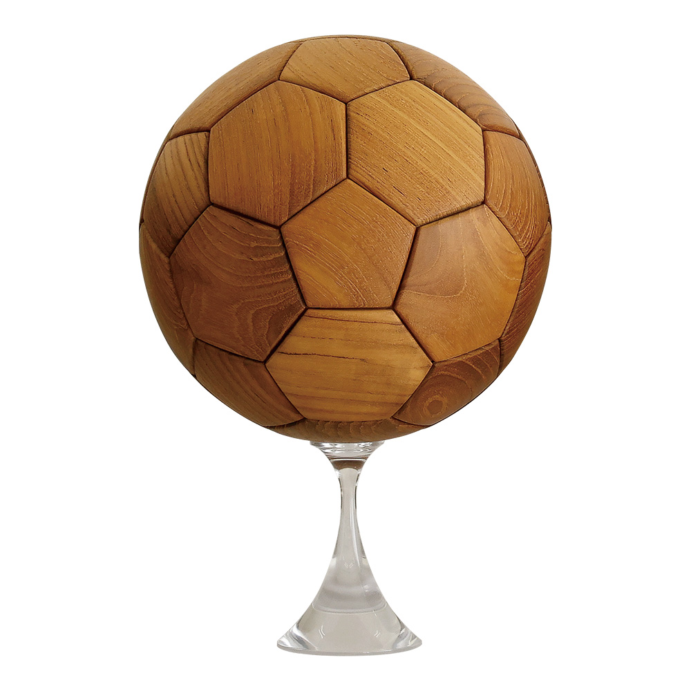 オブジェ サッカーボール 天然木チーク材 直径22cm 5号球 パズル構造 専用台座 プレゼント |  | 01