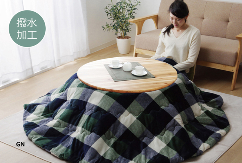 JNL 丸い こたつ布団 掛布団 薄掛け 直径 220 cm (丸型)　グリーン/全2色 チェック柄  【110cmこたつ用 円形 掛け布団単品】 チェック柄 丸い こたつ布団 掛布団 薄掛け 単品 グリーン色系/全2色