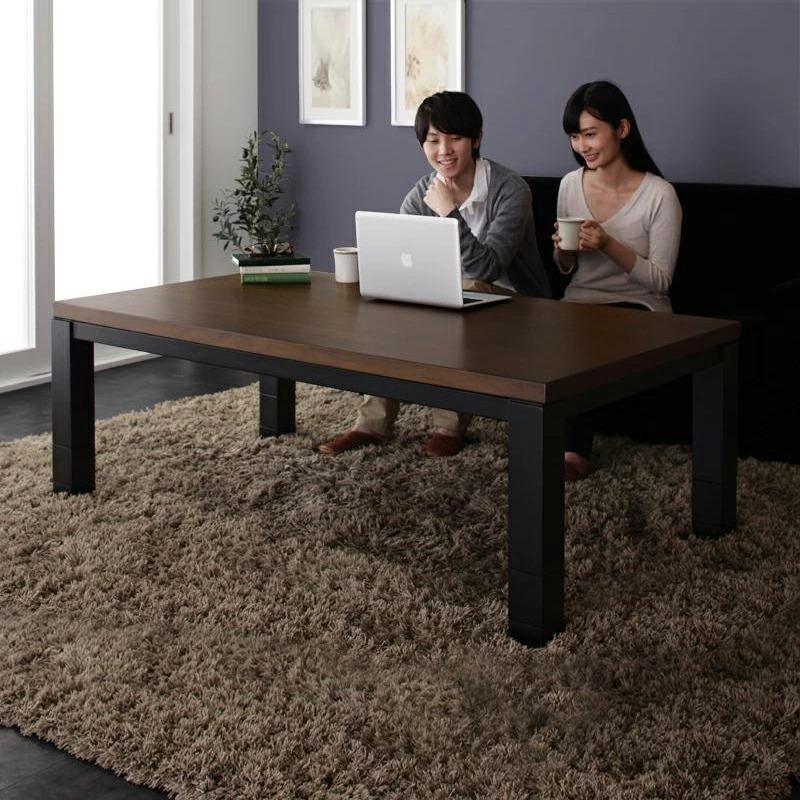 こたつテーブル 120×80cm 長方形 ウォールナットブラウン色×ブラック脚 バイカラー 継脚 高さ4段階 1台4役座卓から ソファまで JRE｜table-mart｜05