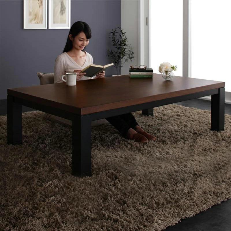 こたつテーブル 120×80cm 長方形 ウォールナットブラウン色×ブラック脚 バイカラー 継脚 高さ4段階 1台4役座卓から ソファまで JREの画像