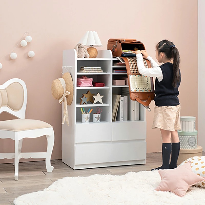 キッズラック 本棚 1台単品 ホワイト 全3色 幅68.5cm 組立品 キッズ収納 キャスター付 教科書ラック 引き出し LaRack-2の画像
