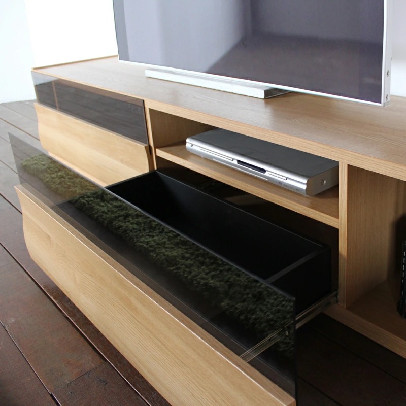 テレビ台 150cm テレビボード ローボード ナチュラル オーク柄 ブラックガラス 波型デザイン 国産 日本製 硬質紙 北欧モダン OC |  | 06