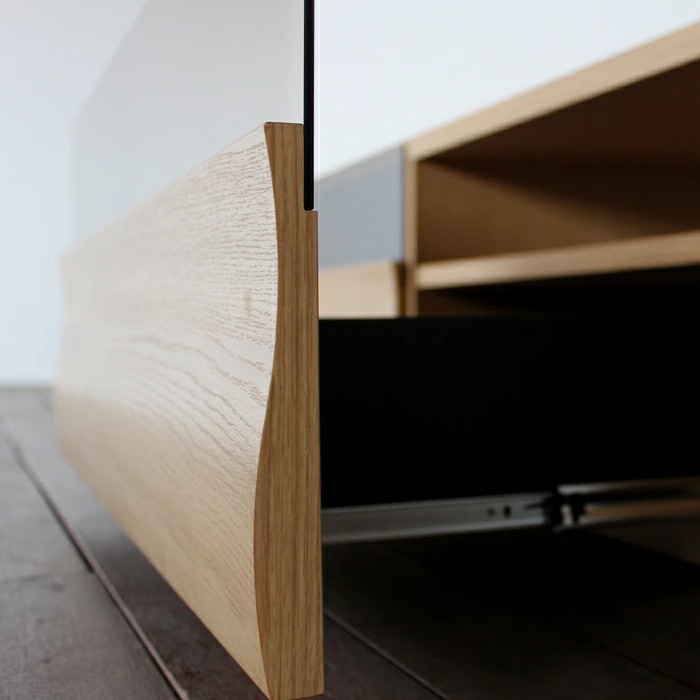 テレビ台 180cm と キャビネット3台セット 総幅260cm ナチュラル オーク柄 ブラックガラス 波型デザイン 国産 日本製 北欧モダン OC |  | 07