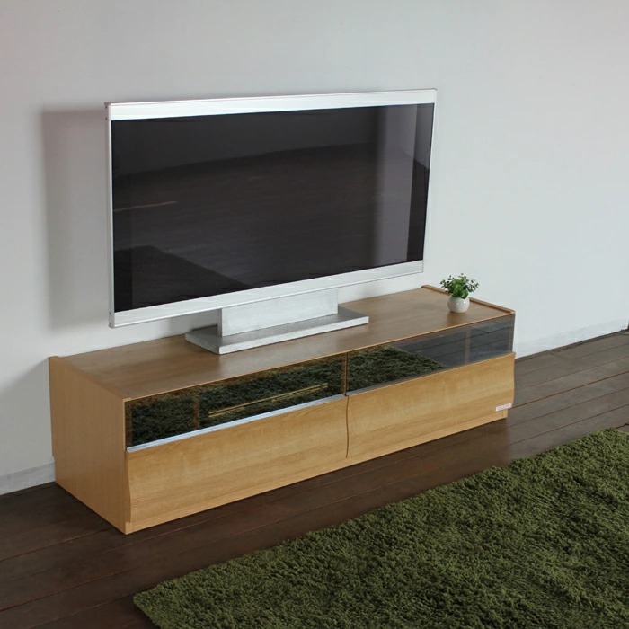 テレビ台 150cm テレビボード ローボード ナチュラル オーク柄 ブラックガラス 波型デザイン 国産 日本製 硬質紙 北欧モダン OC |  | 01