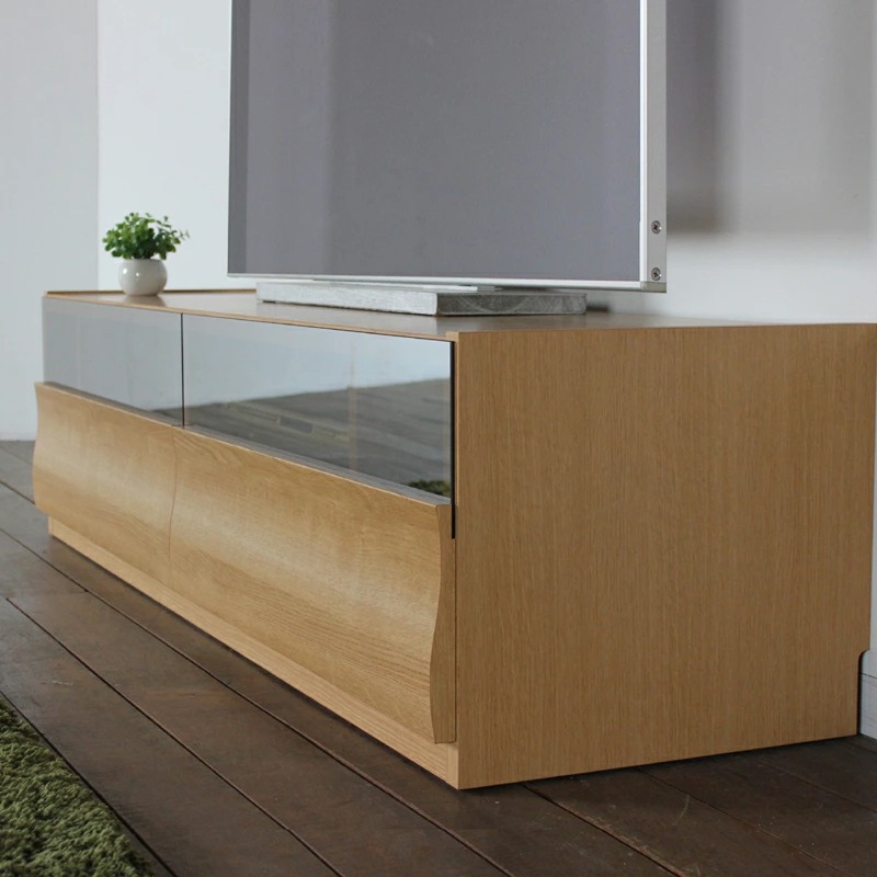 テレビ台 150cm テレビボード ローボード ナチュラル オーク柄 ブラックガラス 波型デザイン 国産 日本製 硬質紙 北欧モダン OC |  | 04