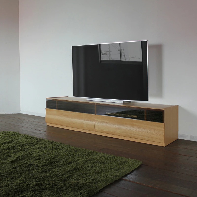 テレビ台 180cm テレビボード ローボード ナチュラル オーク柄 ブラックガラス 波型デザイン 国産 日本製 硬質紙 北欧モダン OC | 
