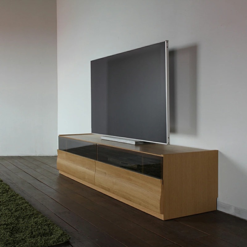 テレビ台 180cm テレビボード ローボード ナチュラル オーク柄 ブラックガラス 波型デザイン 国産 日本製 硬質紙 北欧モダン OC |  | 01