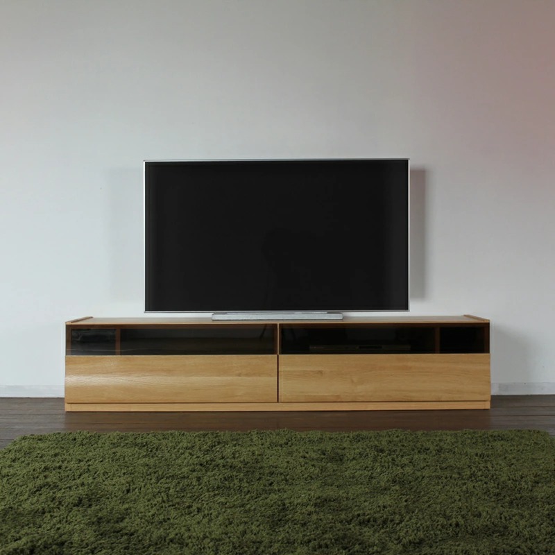 テレビ台 180cm と キャビネット3台セット 総幅260cm ナチュラル オーク柄 ブラックガラス 波型デザイン 国産 日本製 北欧モダン OC |  | 05