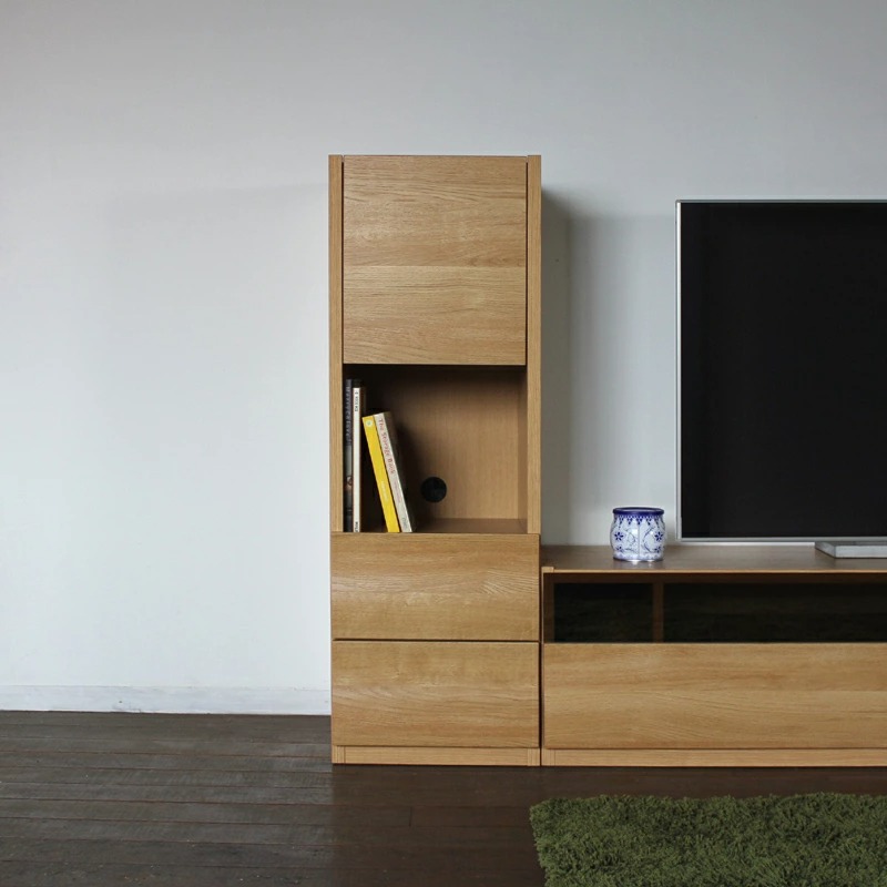 テレビ台 180cm と キャビネット3台セット 総幅260cm ナチュラル オーク柄 ブラックガラス 波型デザイン 国産 日本製 北欧モダン OC |  | 04