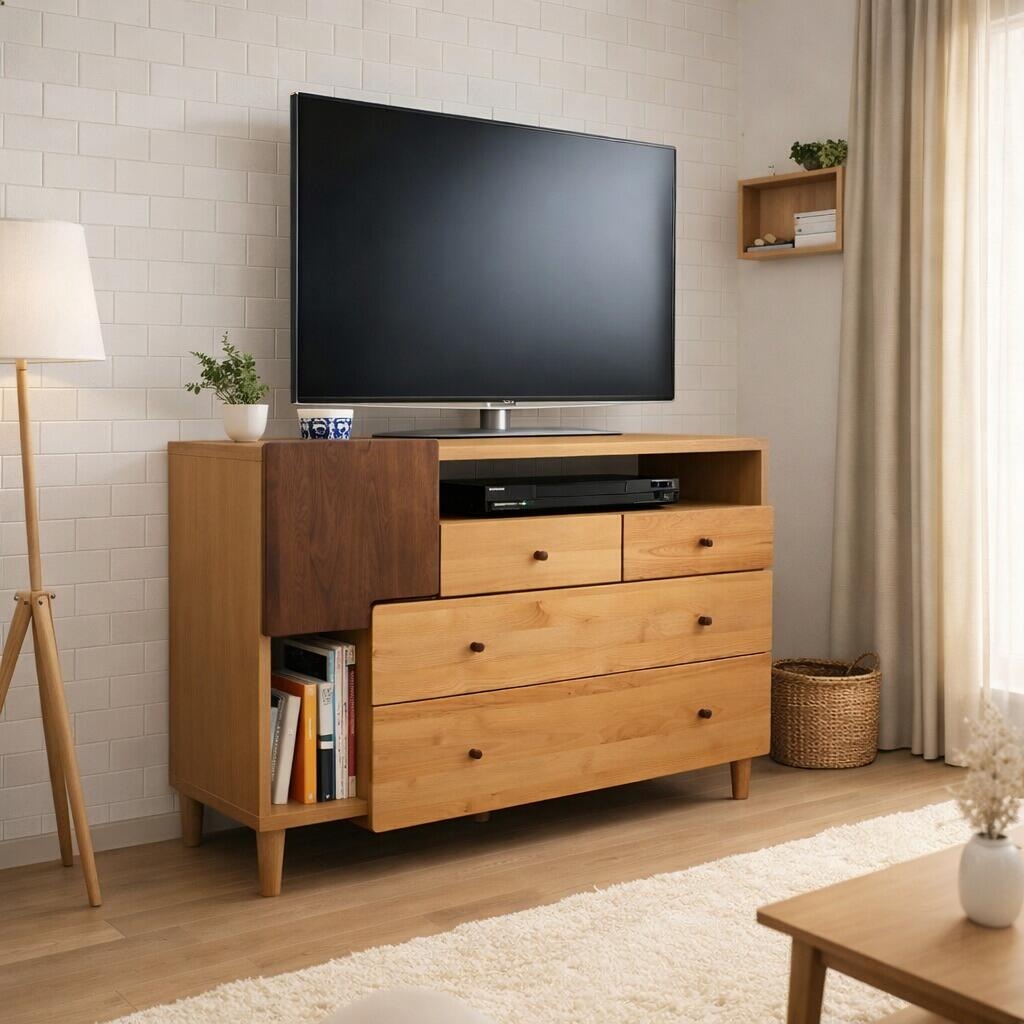 チェスト 115cm リビング収納 テレビボード ナチュラル ブラウン 国産 日本製 無垢材 硬質シート OR- |  | 01