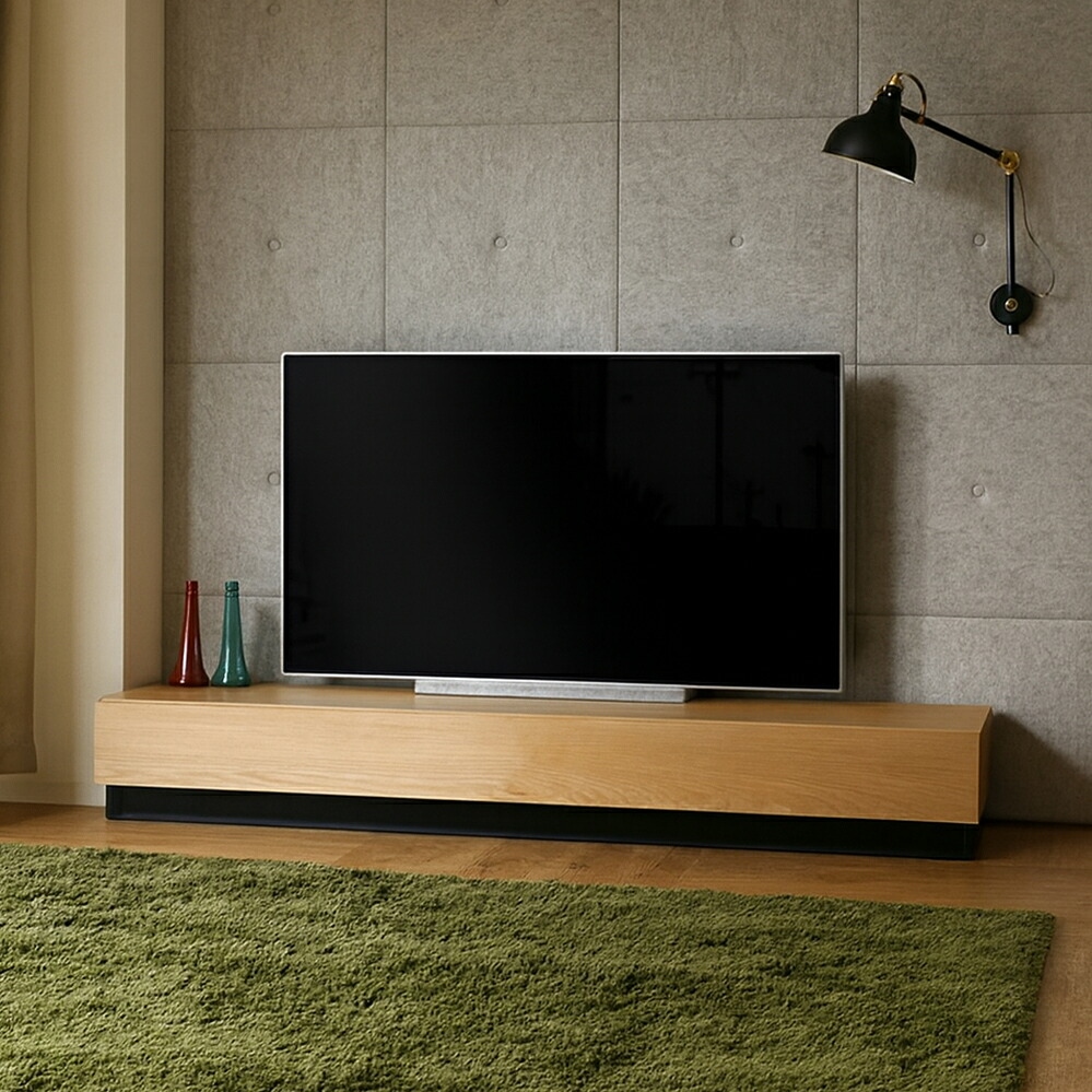 テレビ台 180cm ナチュラル オーク 幅180 奥行45 高さ24cm 国産 日本製 無垢材 天然木シート 収納付きローボード 完成品 RY | 