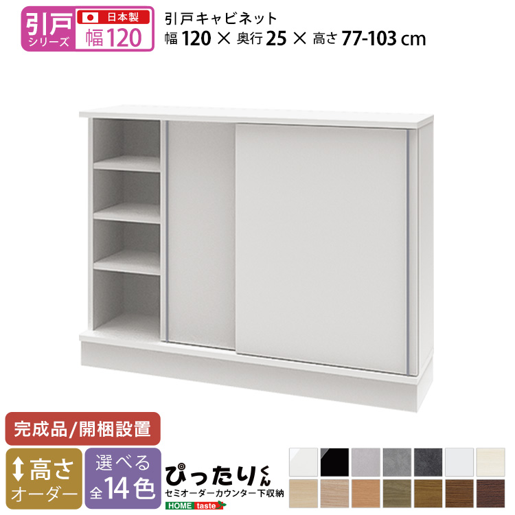 カウンター下収納 引き戸タイプ セミオーダー 日本製 開梱設置つき 全14色 ぴったりくん キャビネット 幅120cm×奥行25cmの画像