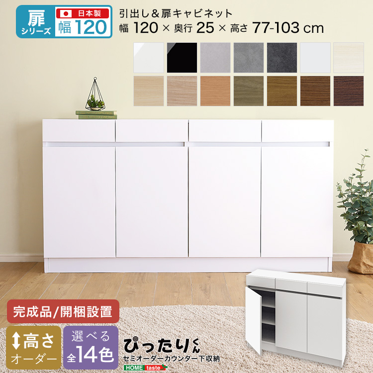 カウンター下収納 扉タイプ セミオーダー 日本製 開梱設置つき 全14色 ぴったりくん キャビネット 幅120cm×奥行25cm