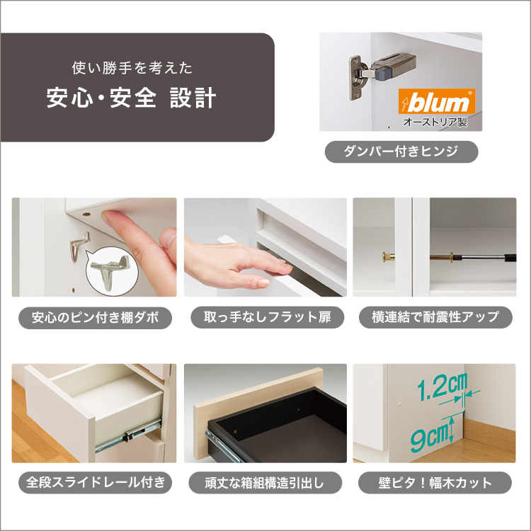カウンター下収納 扉タイプ セミオーダー 日本製 開梱設置つき 全14色 ぴったりくん キャビネット 幅120cm×奥行30cmの画像