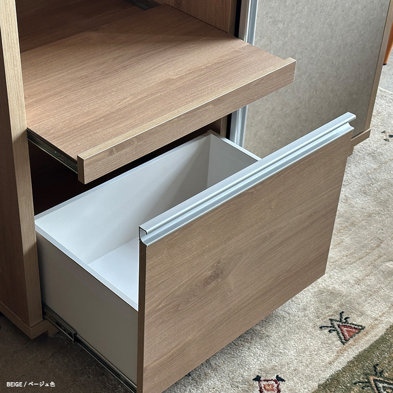 食器棚 ダイニングボード レンジ台 キッチン収納 カップボード 引き戸 ベージュ色 ナチュラル色 幅118cm 日本製 国産 完成品 TUKM_11