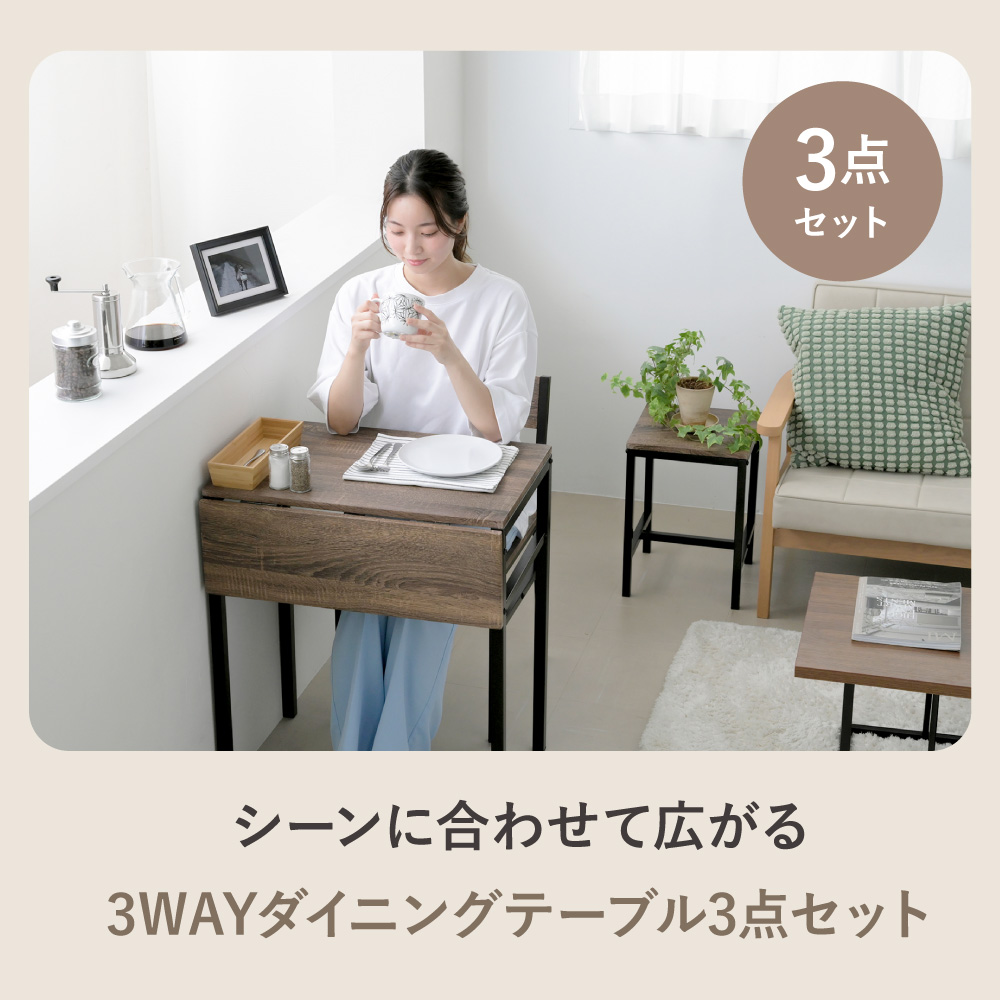 ダイニング3点セット 2人 折りたたみ 椅子2脚付き バタフライ