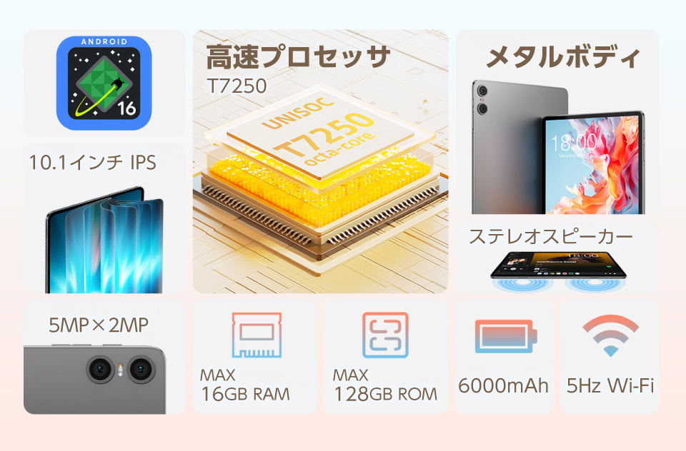 ハイスペック登場】タブレット Android16 16GB(3GB+仮想13GB) 128GB
