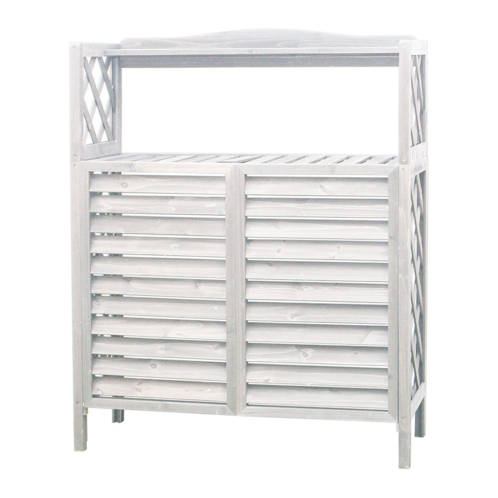 室外機カバー 木製 棚付き おしゃれ 白 天然木 簡単組立 積雪対策