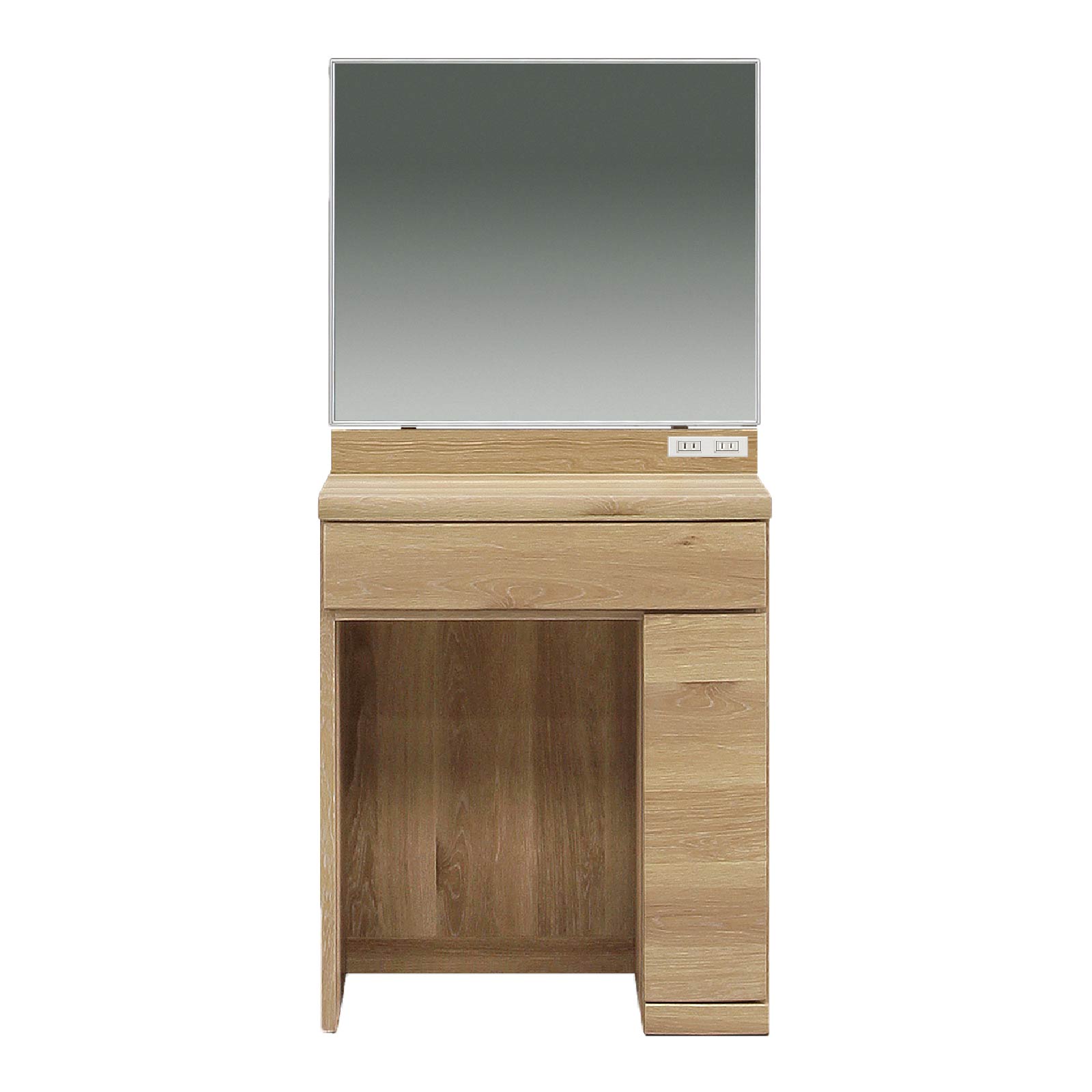 ドレッサー 一面鏡 単品 幅 60 cm 鏡 収納 2口 コンセント 化粧台 メイク台 コスメ台 コンパクト コスメ収納 60cm 幅 ベージュ ブラウン ホワイト 白 | SANKI CORPORATION | 01