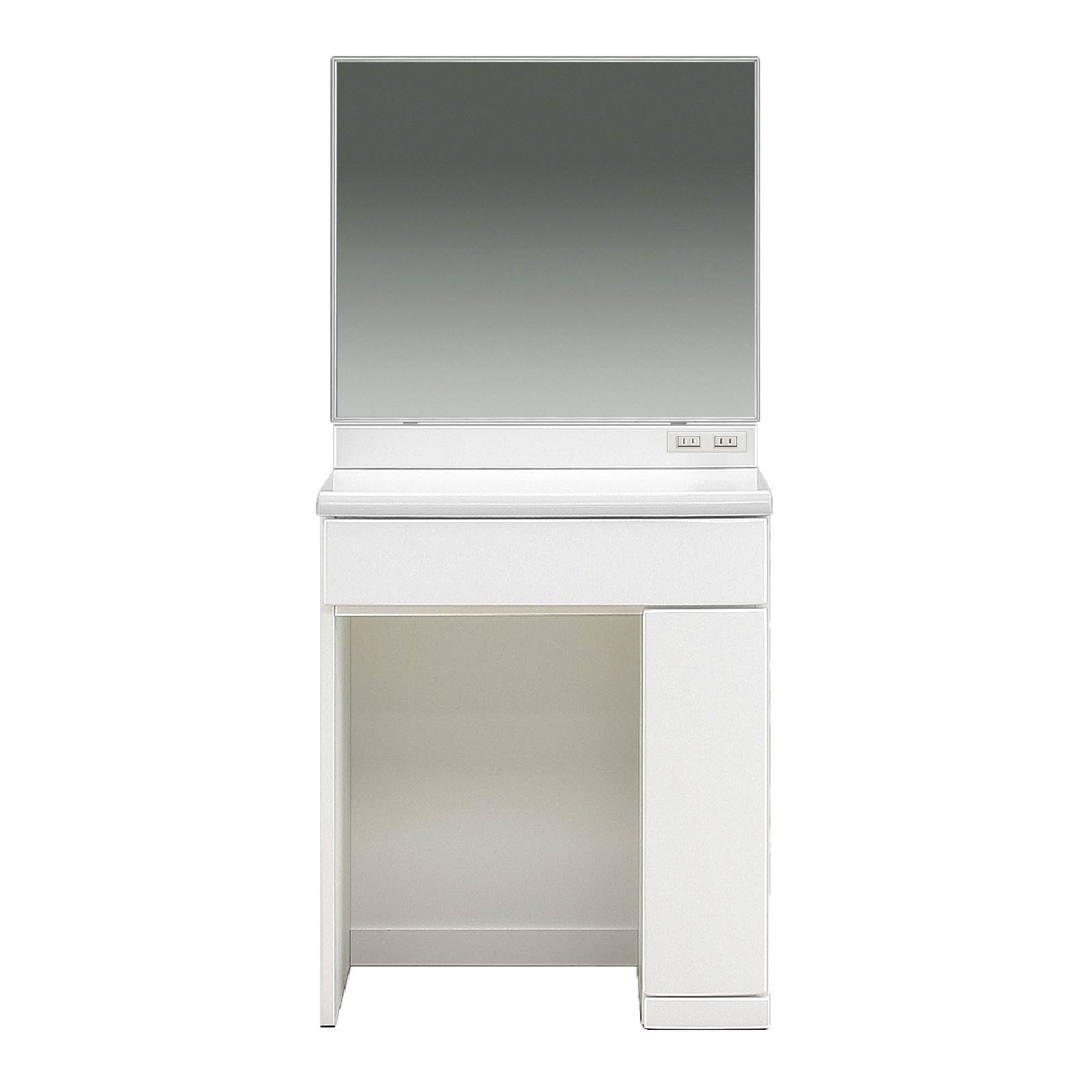 ドレッサー 一面鏡 単品 幅 60 cm 鏡 収納 2口 コンセント 化粧台 メイク台 コスメ台 コンパクト コスメ収納 60cm 幅 ベージュ ブラウン ホワイト 白 | SANKI CORPORATION | 03