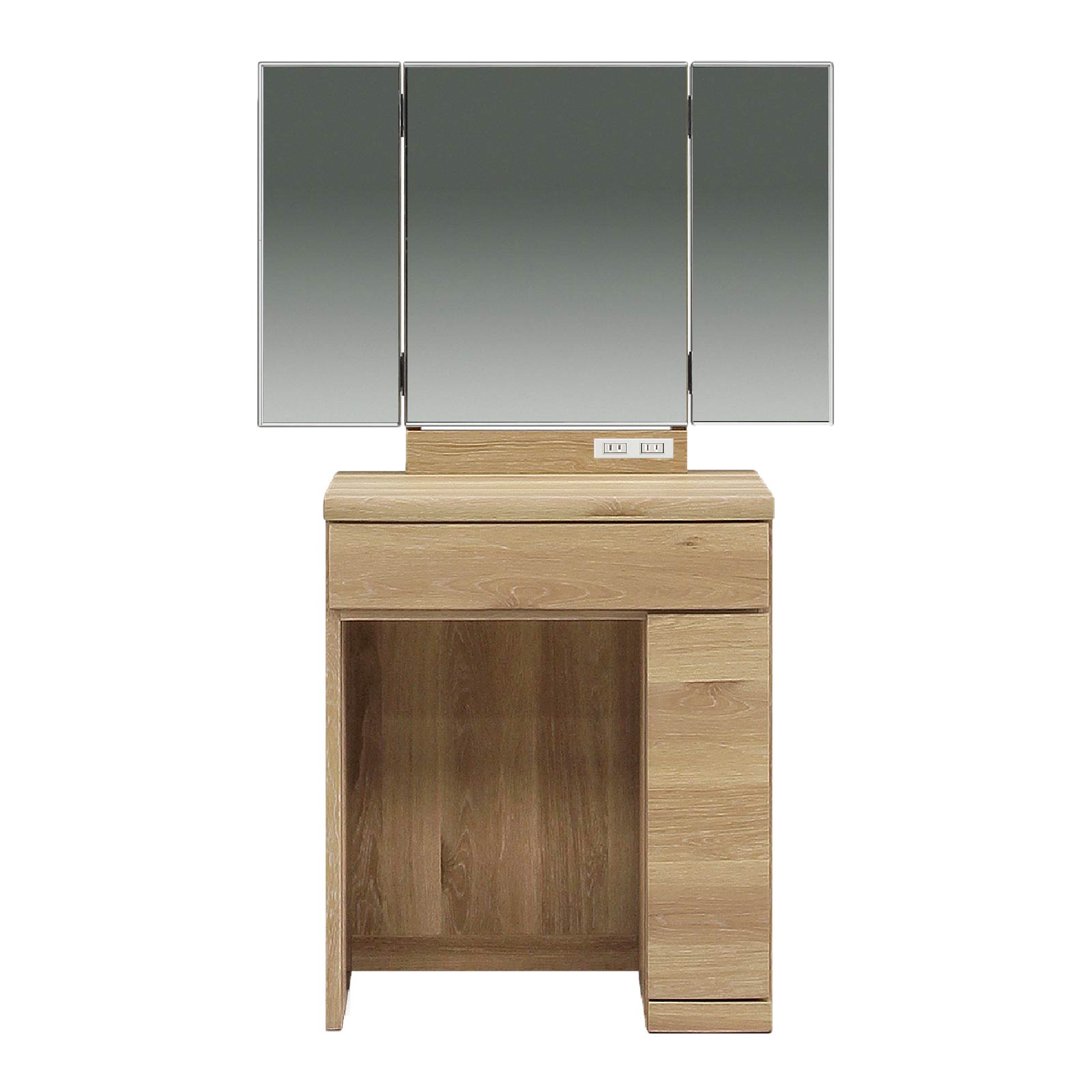 ドレッサー 三面鏡 単品 幅 60 cm 鏡 収納 2口 コンセント 化粧台 メイク台 コスメ台 コンパクト コスメ収納 60cm 幅 ベージュ ブラウン ホワイト 白 | SANKI CORPORATION | 01