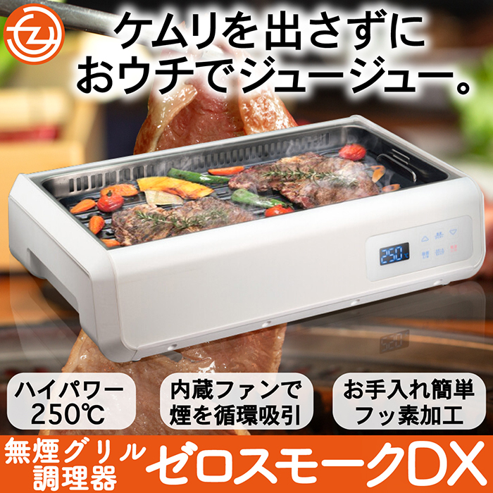 ホットプレート 無煙グリル ゼロスモークDX 最高温度250℃ 2種類プレート 煙を循環吸引 お手入れ簡単 フッ素加工 デジタルディスプレイ  水洗いOK RM-103TE