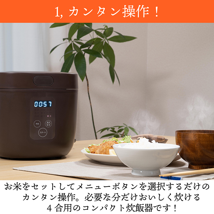 ★1年保証★ 4合 炊飯器 玄米 早炊き 保温 お手入れ楽々 簡単操作 予約機能