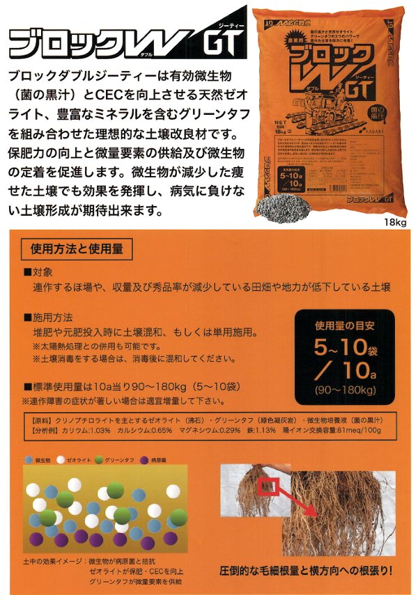 ヤサキ ブロックW GT 18kg入 農業用 連作障害 菌の黒汁 ブロックダブル