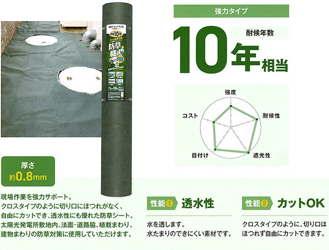 日本マタイ 防草職人PRO 2m×30m 厚さ0.8mm 防草シート モスグリーン