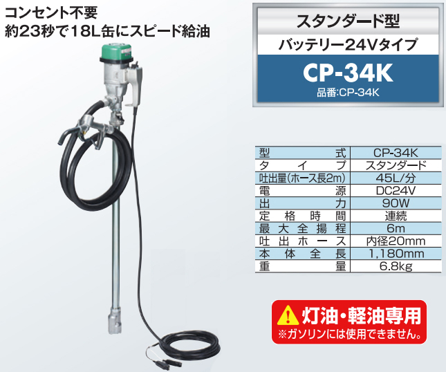 吐出ホース20m CP-K20付き) ハイチェックポンプ CP-34K DC24V