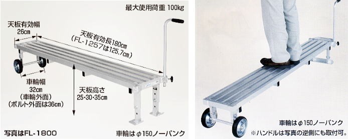 ハラックス フミラック FL-1800 アルミ製 タイヤ付踏台ロングタイプ ハラックス フミラック FL-1800 アルミ製 タイヤ付踏台ロングタイプ