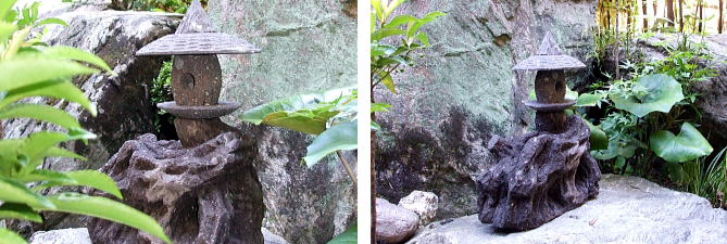 在庫限り）八女石 ミニサイズ ミニ灯篭 (橋山) 自然木型 木彫脚自然型