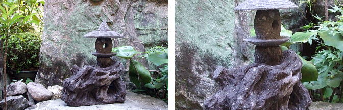 在庫限り）八女石 ミニサイズ ミニ灯篭 (橋山) 自然木型 木彫脚自然型