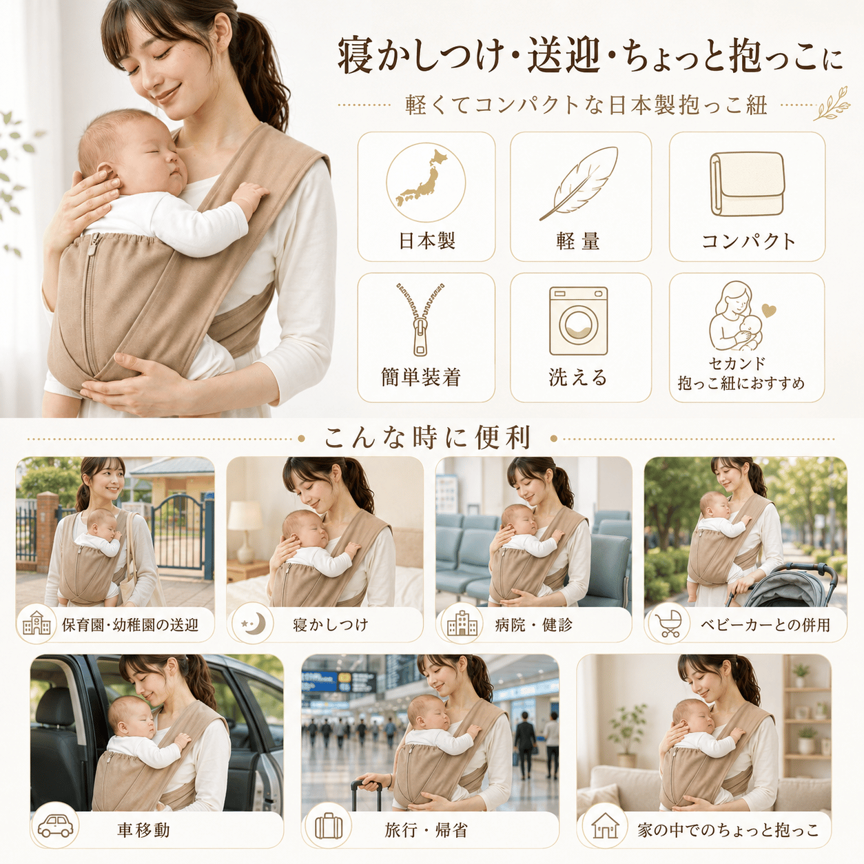 抱っこ紐 日本製 軽量 コンパクト 簡単装着 ストレッチシリーズ