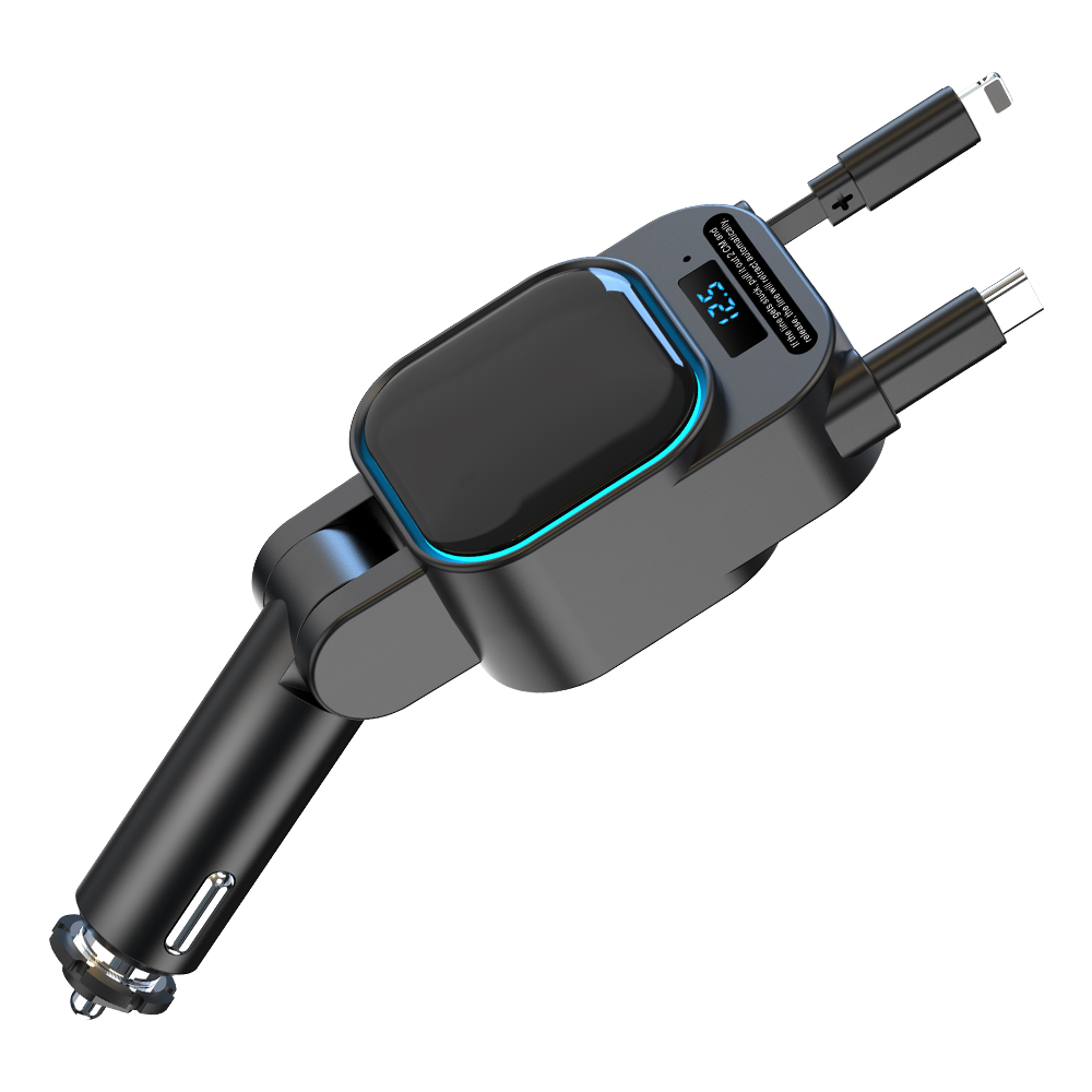 シガーソケット 4in1 充電器 急速充電 巻き取り リール式 カーチャージャー Type-C iPhone 車載充電器 PD QC3.0 最大96W シガーチャージャー 4ポート LEDライト |  | 01