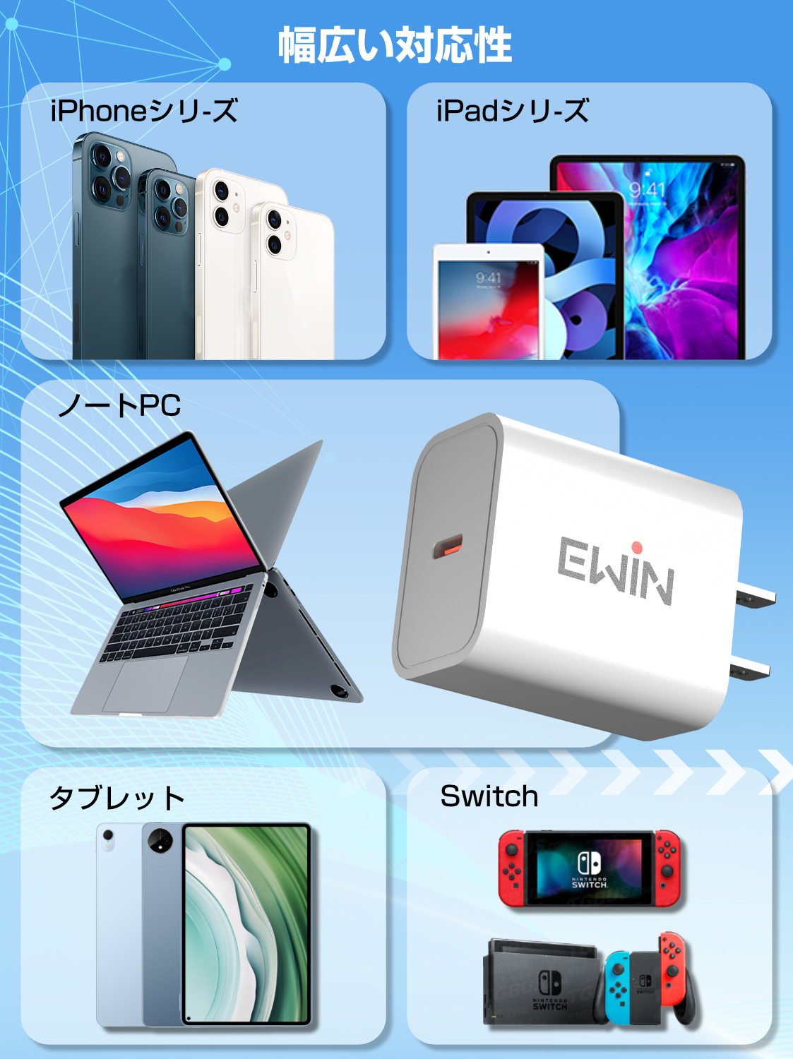 30W 急速充電器 Type-C PD 充電器 USB-C 充電アダプター iPhone Android iPad AC式充電器 小型 軽量 Type C 高速充電 USB-C アダプタ コンセント GaN素材 Ewin | EWIN | 07