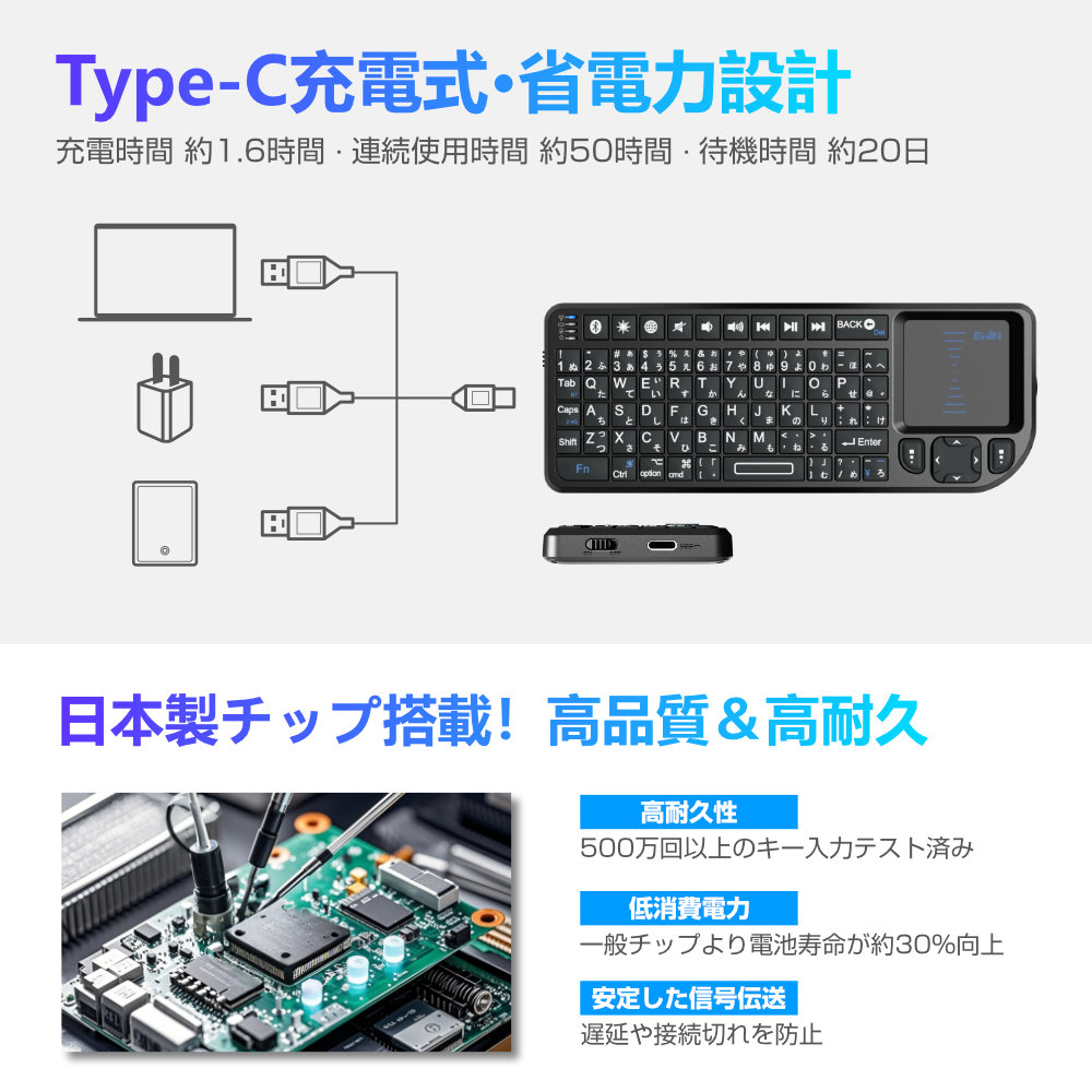 ミニ キーボード iPad/iPhone/Mac対応 Bluetooth&2.4GHz 日本語配列